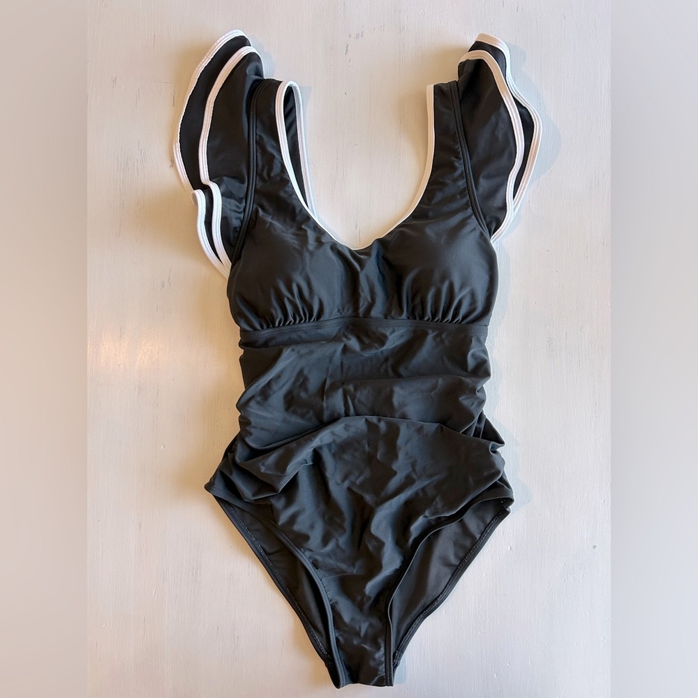 Anthropologie Black One-Piece Swimsuit with White Trim